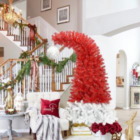 6 ft Hinged Fraser Fir Artificial Fir Bent Top Christmas Tree, Bendable Santa Hat Style Christmas Tree Holiday Decoration w/1,250 Lush Branch Tip