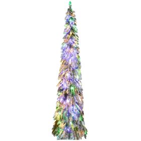 HOMCOM 7ft Tall Prelit Pencil Artificial Christmas Tree Holiday Décor with 534 Snow Flocked Branches, 350 Warm White or Colorful LED Lights