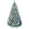 HOMCOM 7.5ft Tall Prelit Artificial Christmas Tree Holiday Décor with 1149 Snow Flocked Branches, 550 Warm White or Colorful LED Lights, Steel Base