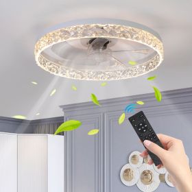 Modern Acrylic Ceiling Fan Light with Remote Control, Dimmable LED Chandelier, 6-Speed Adjustable, Quiet Motor, Flush Mount Design for Living Roo