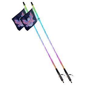 VEVOR 2 PCS 4 FT Whip Light, APP & RF Remote Control Led Whip Light, Waterproof 360° Spiral RGB Chasing Lighted Whips with 4 Flags, for UTVs, ATVs