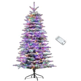 6.5 ft Pre-Lit Mountain Pine Artificial Christmas Tree, Snow Flocked Christmas Tree