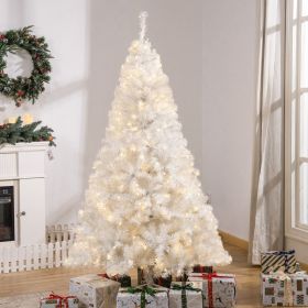 6 ft Tall Prelit Christmas Tree Douglas Fir Artificial Christmas Tree with Realistic Branches, 250 Warm White LED Lights and 1000 Tips, White