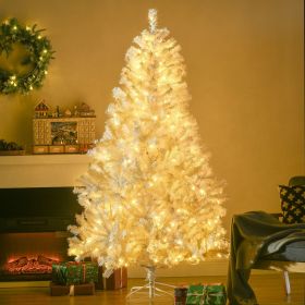 6 ft Tall Prelit Artificial Christmas Tree Holiday Décor with 638 Branches, 220 Warm White LED Lights, Auto Open, White