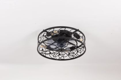 18.1-inch Black Vintage Caged Ceiling Fan Light – Quiet Operation, Remote Control, Industrial Style for Living Room, Bedroom