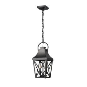 Black Outdoor Pendant Light 2-Light Outside Pendant Hanging Light Fixture Ceiling Mount with Clear Glass Industrial Hanging Cage Chandelier for P