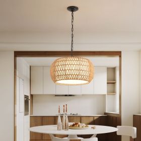 18" Farmhouse Pendant Light with Adjustable Height, Boho Woven Jute Rope Hanging Ceiling Light Fixture, E26 Base, 60W Max, Compatible with Flat