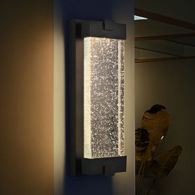 19"(H) Black Aluminum Finish Outdoor Wall Light with Bubble Crystal Glass, LED Light Source, 3000K Warm Light, Weatherproof Exterior Sconce for P