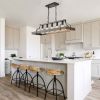 33.7-Inch Black Industrial Pendant Light with 5 E26 Bulb Sockets, Adjustable Chain Height – Modern Farmhouse Linear Chandelier for Dining Room