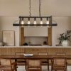 33.7-Inch Black Industrial Pendant Light with 5 E26 Bulb Sockets, Adjustable Chain Height – Modern Farmhouse Linear Chandelier for Dining Room