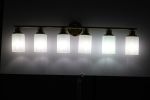 6-Light Golden  Bathroom Vanity Light Fixture, Frosted Glass Shades, Modern Wall Mounted Lighting (No Bulbs)