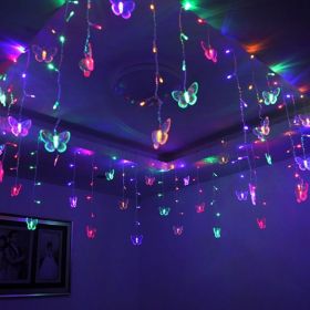 1pc LED Butterfly Curtain Fairy Lights USB Plug Firefly Twinkle String Lights; Christmas Lights Outdoor Waterproof String Lights With 10 Drops; I (Color: Colorful)