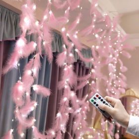 Pink Feather String Lights 9.8Ft Battery Powered Indoor String Light (Color: Positive White)