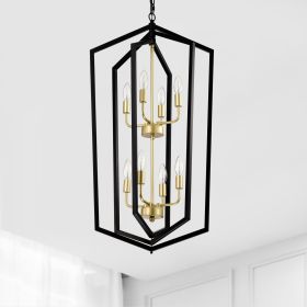 8-Light Lantern Tired Farmhouse Ceiling Hanging Light Black Chandelier Metal Modern Pendant Light Fixtures for Kitchen Island Dining Room Living (Color: as Pic)