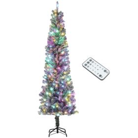 Pre-Lit Pencil Christmas Tree, Artificial Christmas Tree with Dual Color LED Lights and Branch Tips (Color: Green, size: 7.5ft)