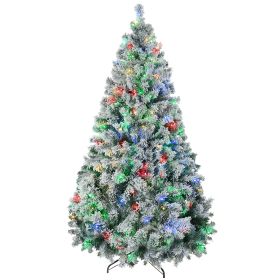 Prelit Artificial Christmas Tree Holiday Décor with Snow Flocked Branches, Warm White or Colorful LED Lights, Steel Base (Color: Green, size: 6ft)