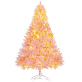 6' Tall Prelit Christmas Tree Douglas Fir Artificial Christmas Tree with Realistic Branches, 250 Warm White LED Lights and 1000 Tips (Material: Plastic, Color: pink)