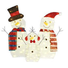 3Pcs 2D Christmas Snowman Yard Decoration Snowman Family Outdoor Decoration With 60Pcs LED Warm Yellow Lights IP44 Waterproof For Christmas Indoo (Type: Battery Box Type)