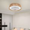 Modern Rustic Ceiling Fan Light with LED RGB Mood Lighting, Rope Woven Design, Quiet Fan, Semi Flush Mount for Bedroom, Living Room, or Dining Room