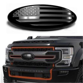 7 Inch US Flag Oval Front Rear Tailgate Trunk Emblem Sticke For Ford F150 250 (Color: Black)